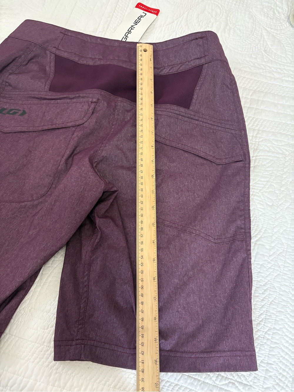 Garneau Women's Plum/Yellow Zip-Accent Bermuda Cycle Shorts NWT - Picture 5 of 6